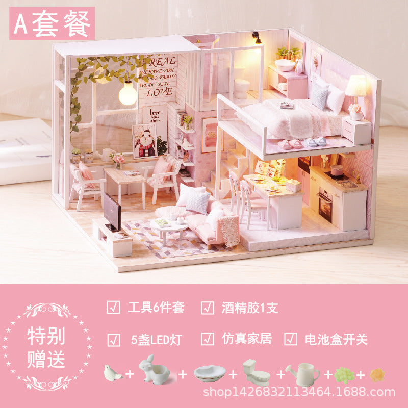 Wholesale fun DIY cabin model wooden hand-assembled toy villa house